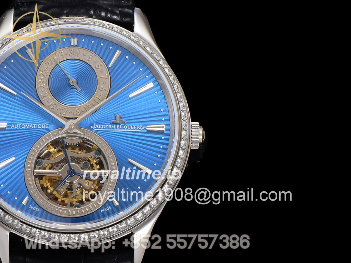 Jaeger-LeCoultre Master Ultra Thin Tourbillon Blue Dial with Diamond Bezel in White Gold - Image 8