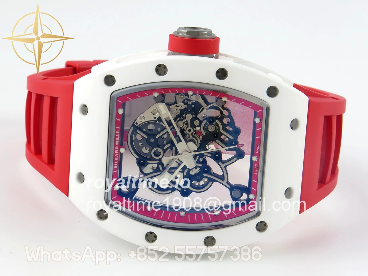 Richard Mille RM055 White Ceramic APSF Red Skeleton Dial on Red Rubber Strap RMUL2 - Image 8