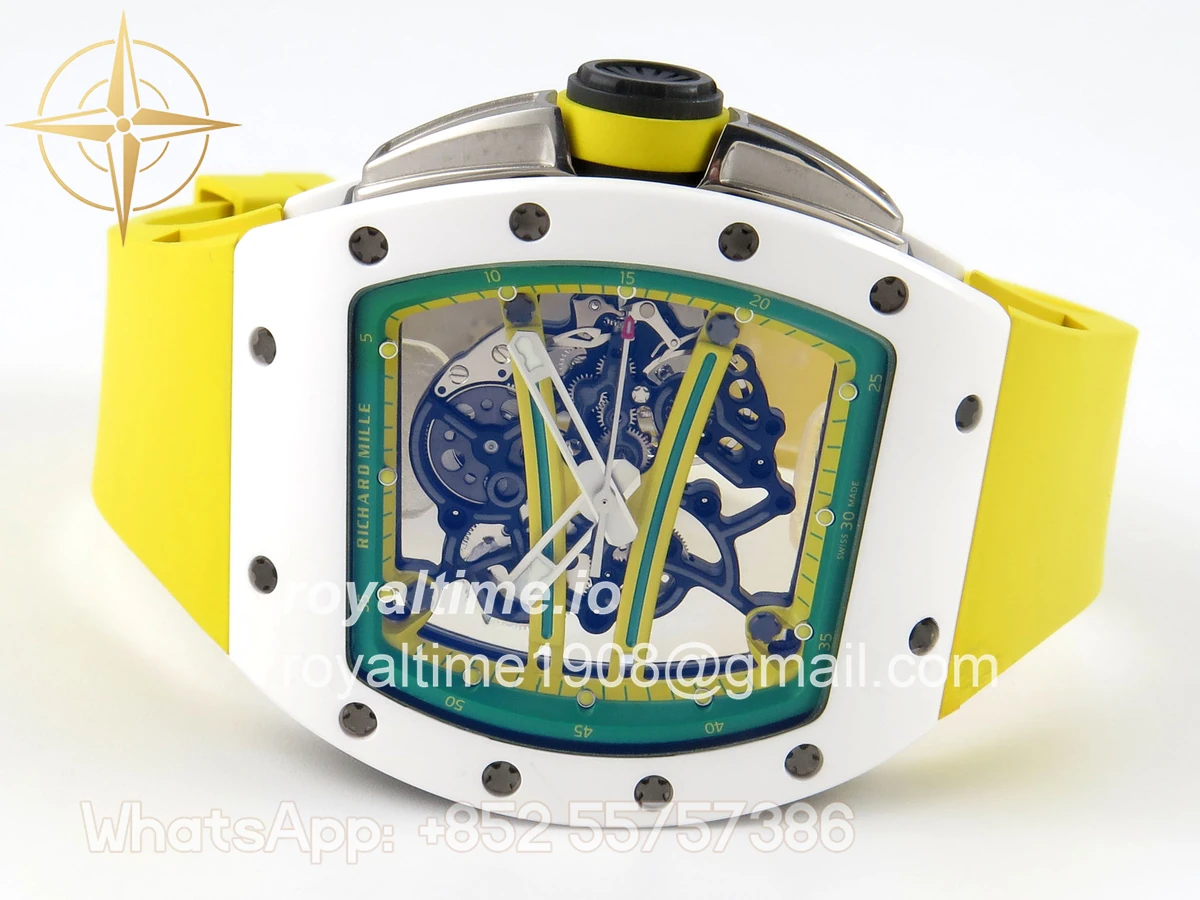 Richard Mille RM061 White Ceramic APSF Yellow/Green Skeleton Dial on Yellow Rubber Strap RMUL2 - Image 8