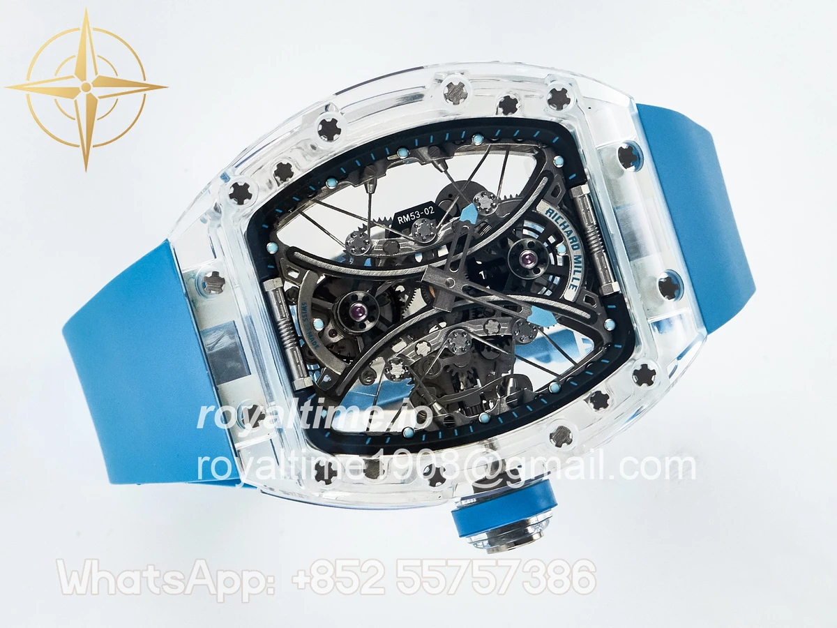 Richard Mille RM53-02 Transparent Tourbillon RMF Skeleton Dial on Blue Rubber Strap - Image 8