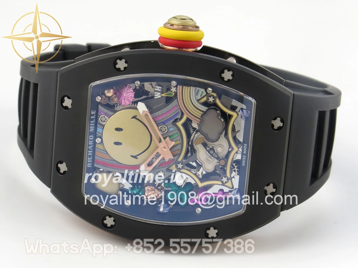 Richard Mille RM88 Tourbillon Smiley Black Ceramic RMF on Black Rubber Strap - Image 8