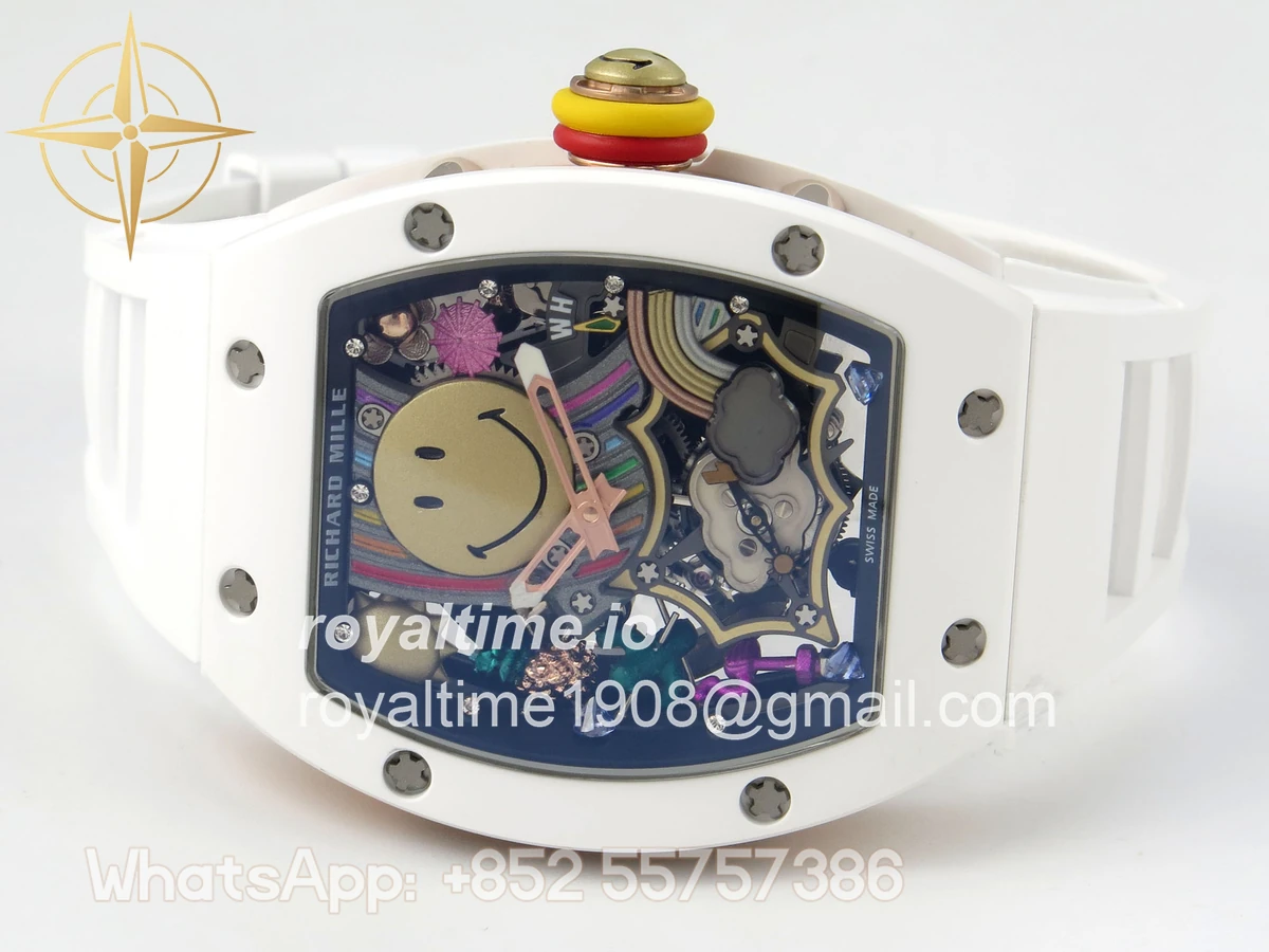 Richard Mille RM88 Tourbillon Smiley White Ceramic RMF on White Rubber Strap - Image 8
