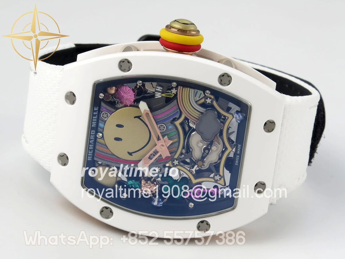 Richard Mille RM88 Tourbillon Smiley White Ceramic RMF on White Velcro Strap - Image 8