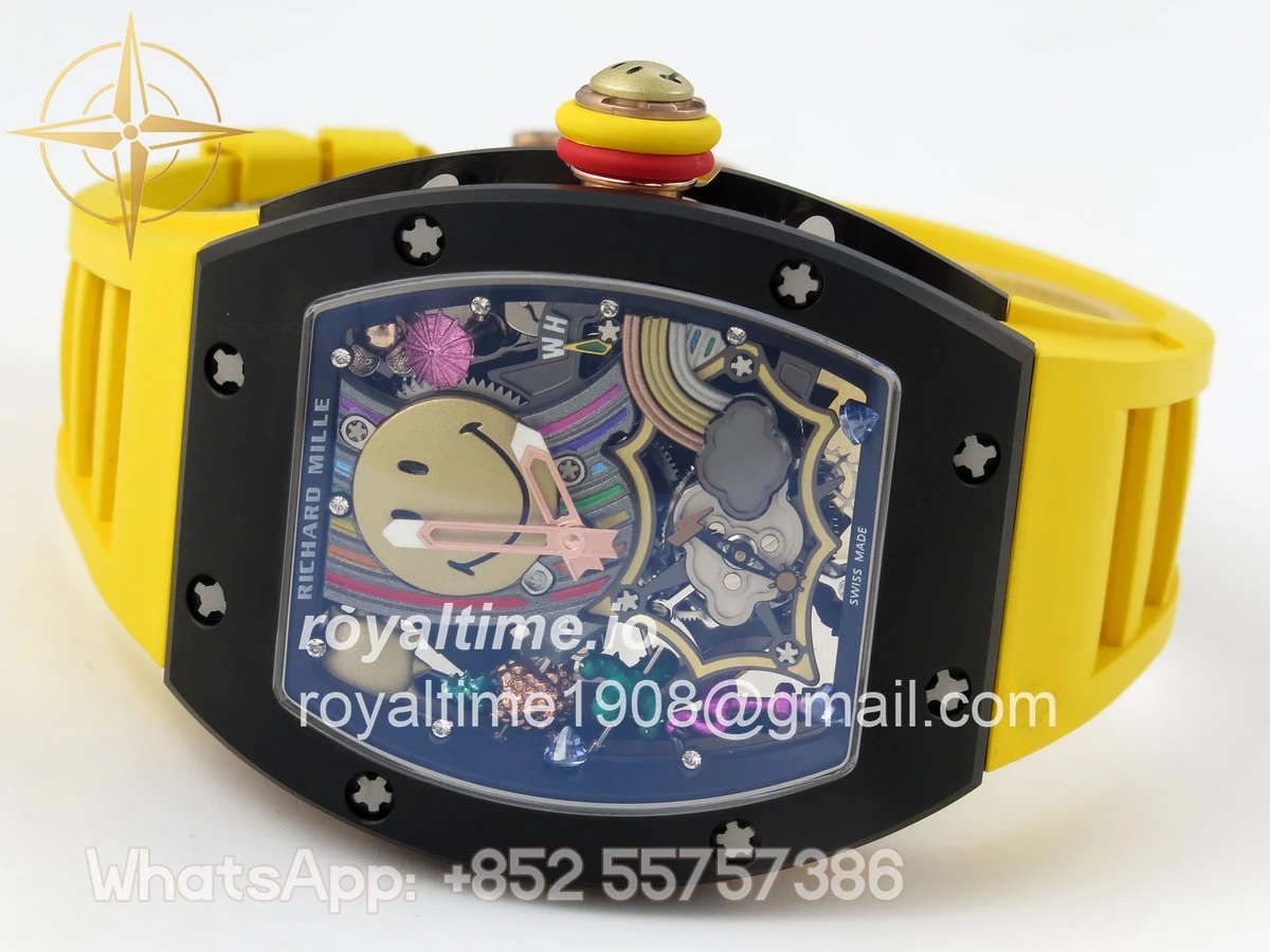 Richard Mille RM88 Tourbillon Smiley White Ceramic RMF on Yellow Rubber Strap - Image 8