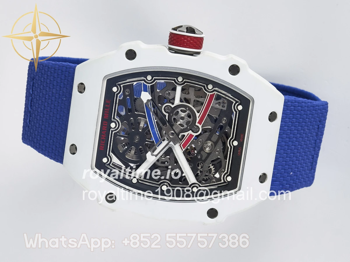 Richard Mille Custom Made RM67-02 White NTPT France Dial on Blue Nylon strap CRMA7 - Image 8