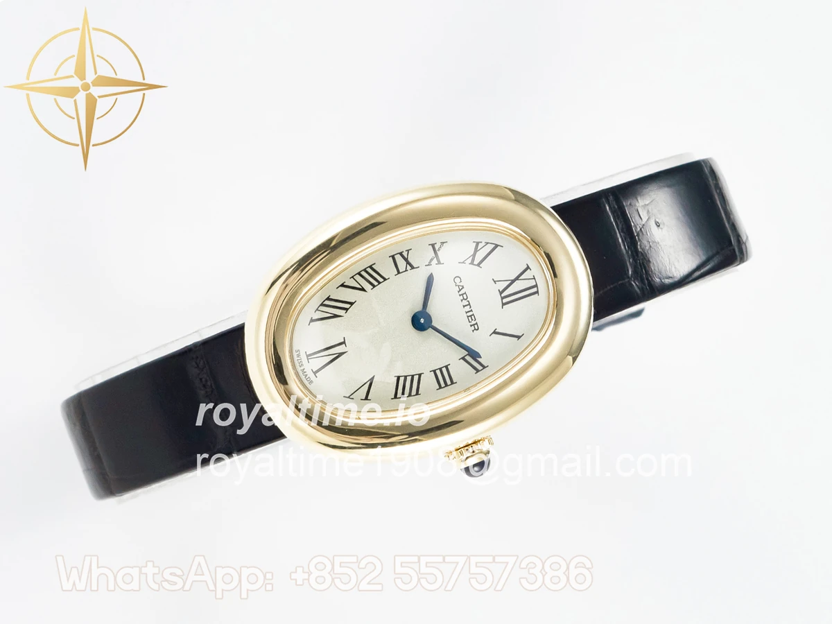 Cartier Baignoire De Cartier YG DRF Silver Dial on Black Leather Strap Swiss Quartz - Image 8