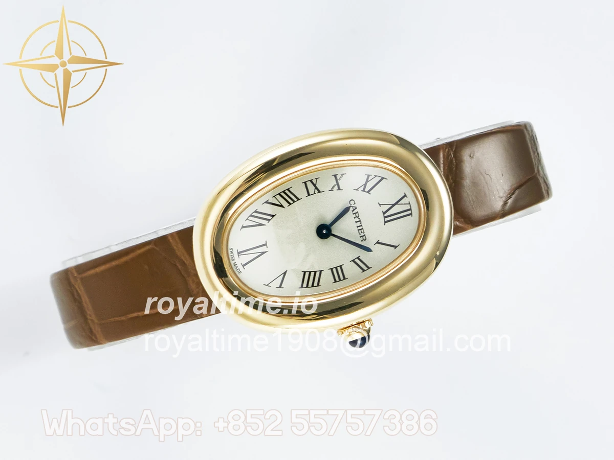 Cartier Baignoire De Cartier YG DRF Silver Dial on Brown Leather Strap Swiss Quartz - Image 8