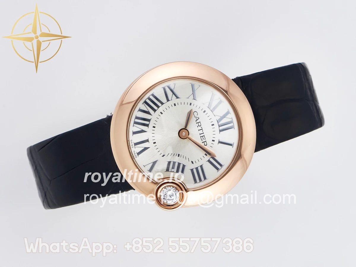 Cartier Ballon Blanc De Cartier 30mm RG DRF Silvered Texture Dial on Black Leather Strap Ronda Quartz - Image 8