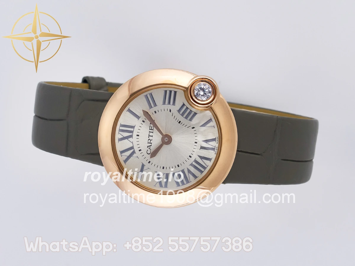 Cartier Ballon Blanc De Cartier 30mm RG DRF Silvered Texture Dial on Green Leather Strap Ronda Quartz - Image 8