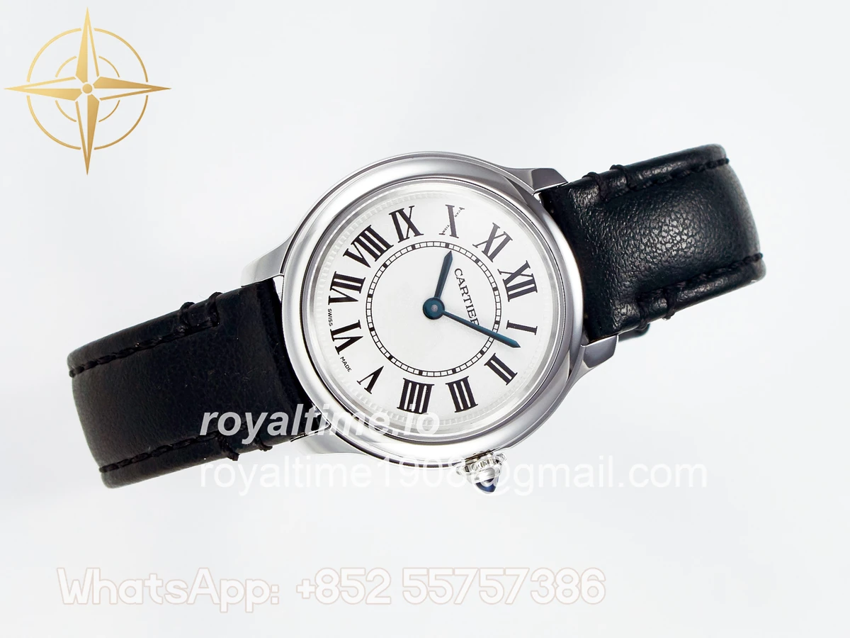 Cartier Ronde De Cartier 29mm DRF Sandblasted Silver-Plated White Dial on Black Leather Strap Ronda Quartz - Image 8