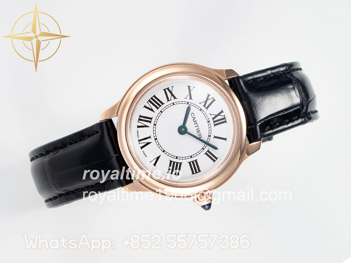Cartier Ronde De Cartier 29mm RG DRF Sandblasted Silver-Plated White Dial on Black Leather Strap Ronda Quartz - Image 8