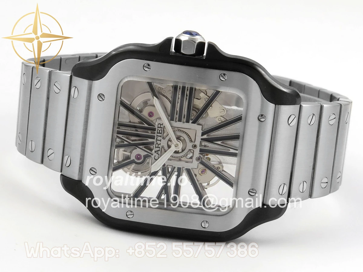 Cartier Santos de Cartier Skeleton PVD MLF Skeleton Black Skeleton Dial on SS SmartLink Bracelet 9611MC - Image 8