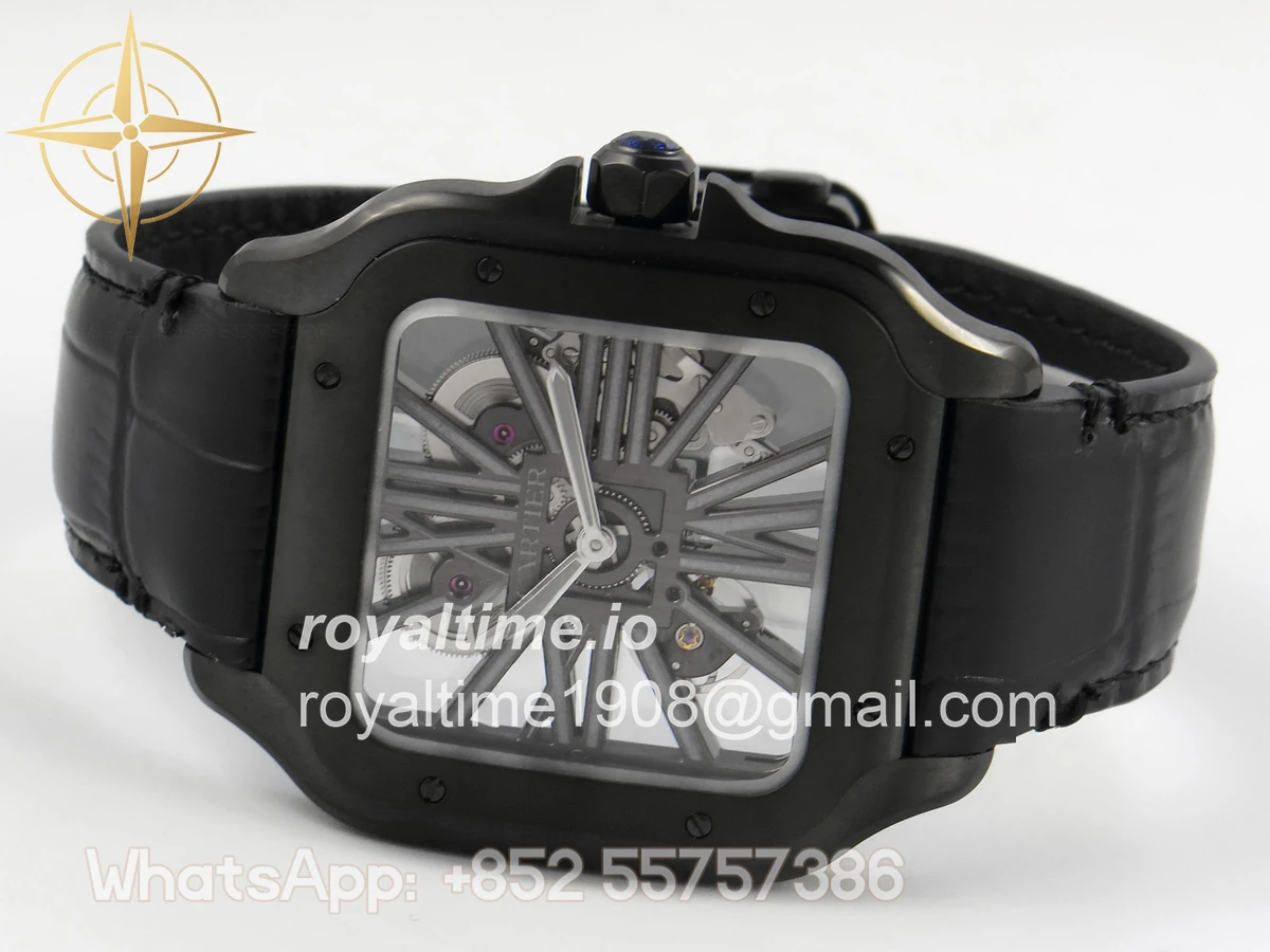 Cartier Santos de Cartier Skeleton PVD MLF Skeleton Dial on Black Leather Strap 9612MC - Image 8