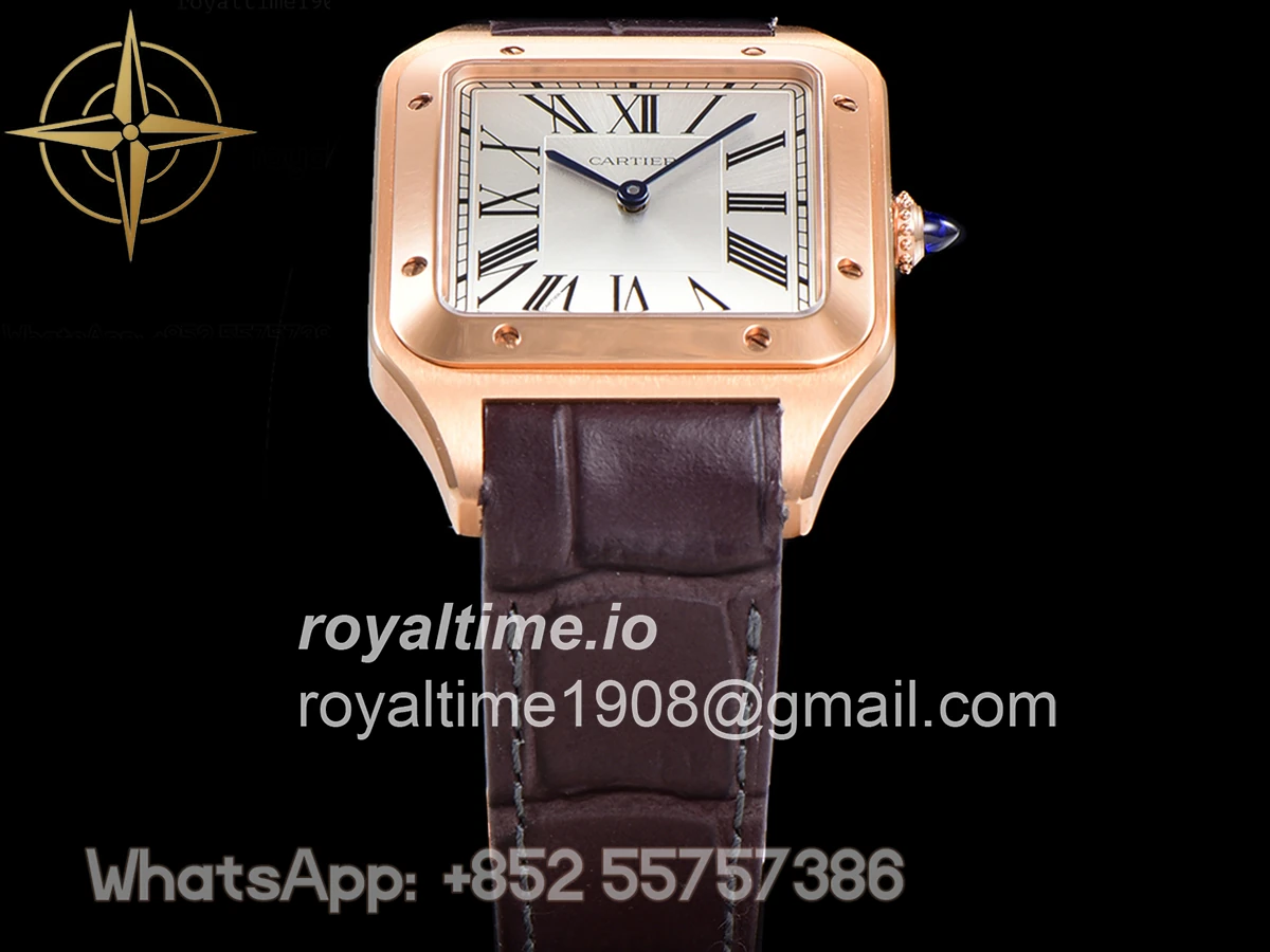 Cartier Santos-Dumont (Extra-Large) Silver Dial in Rose Gold on Purple Leather Strap Ref. WGSA0032 - Image 8
