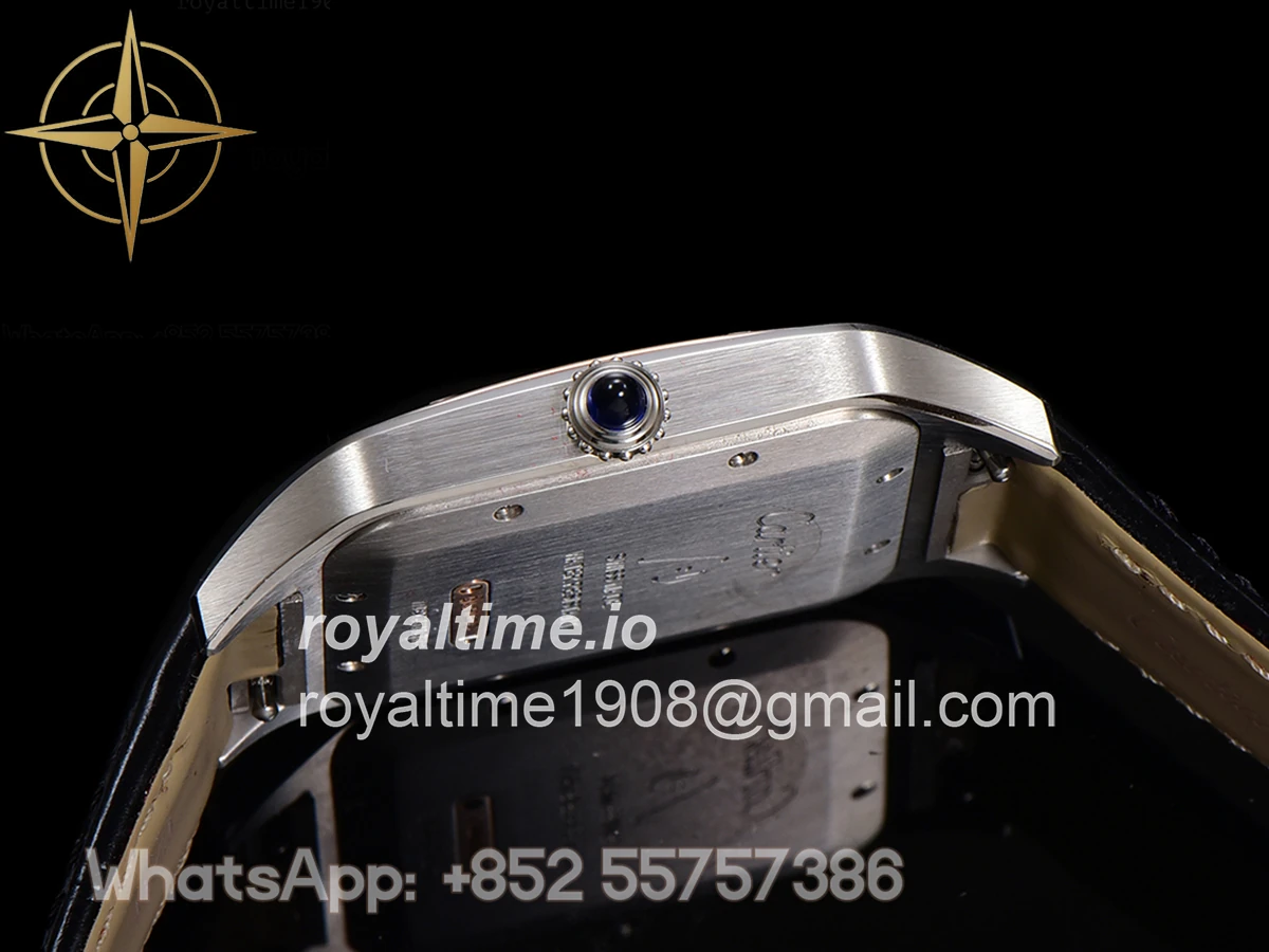 Cartier Santos-Dumont (Large) Silver Dial in Steel/Rose Gold on Black Leather Strap Ref. W2SA0011 - Image 8