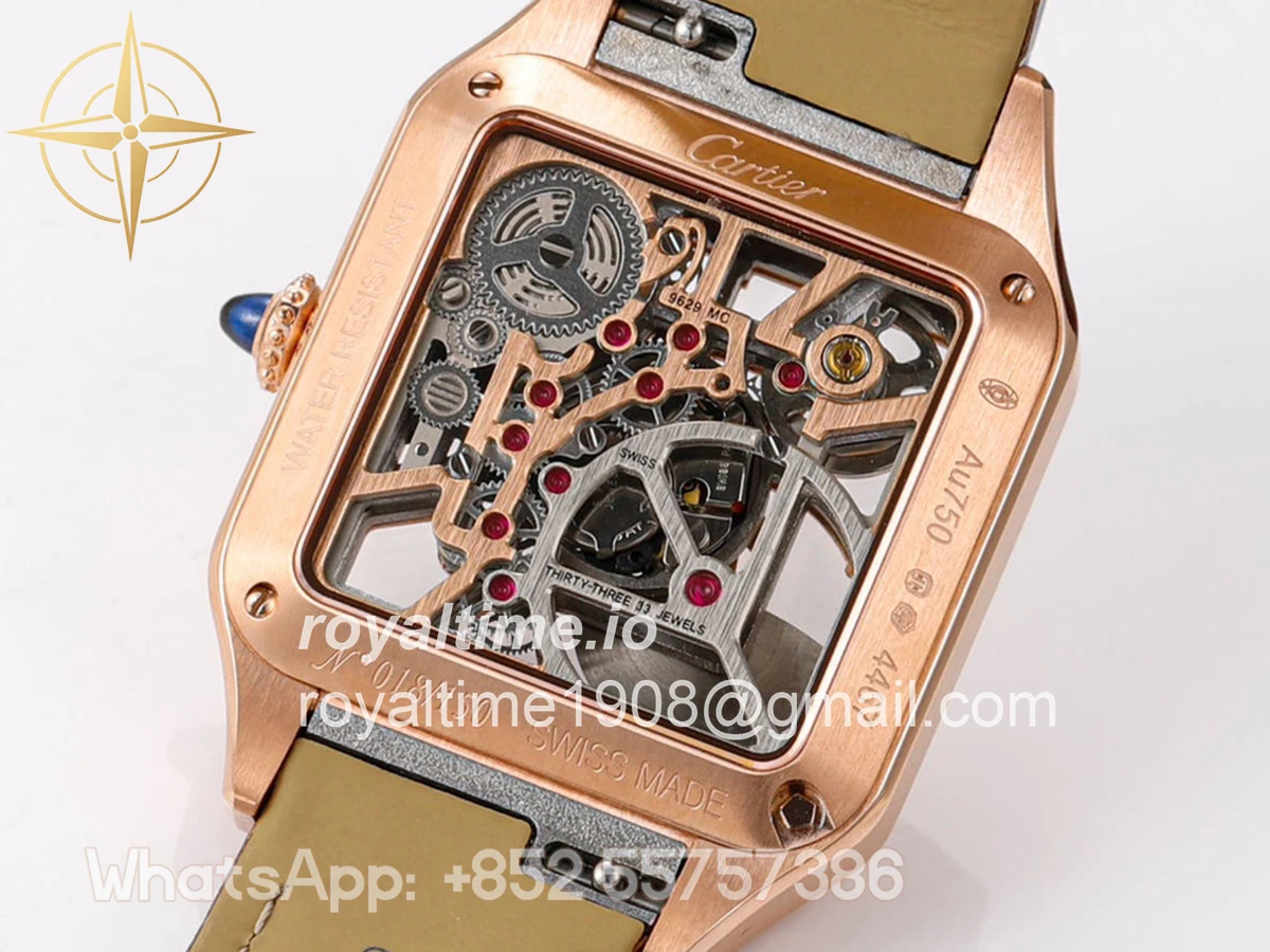 Cartier Santos-Dumont (Large) Skeleton Watch in Rose Gold on Brown Leather Strap - Image 8
