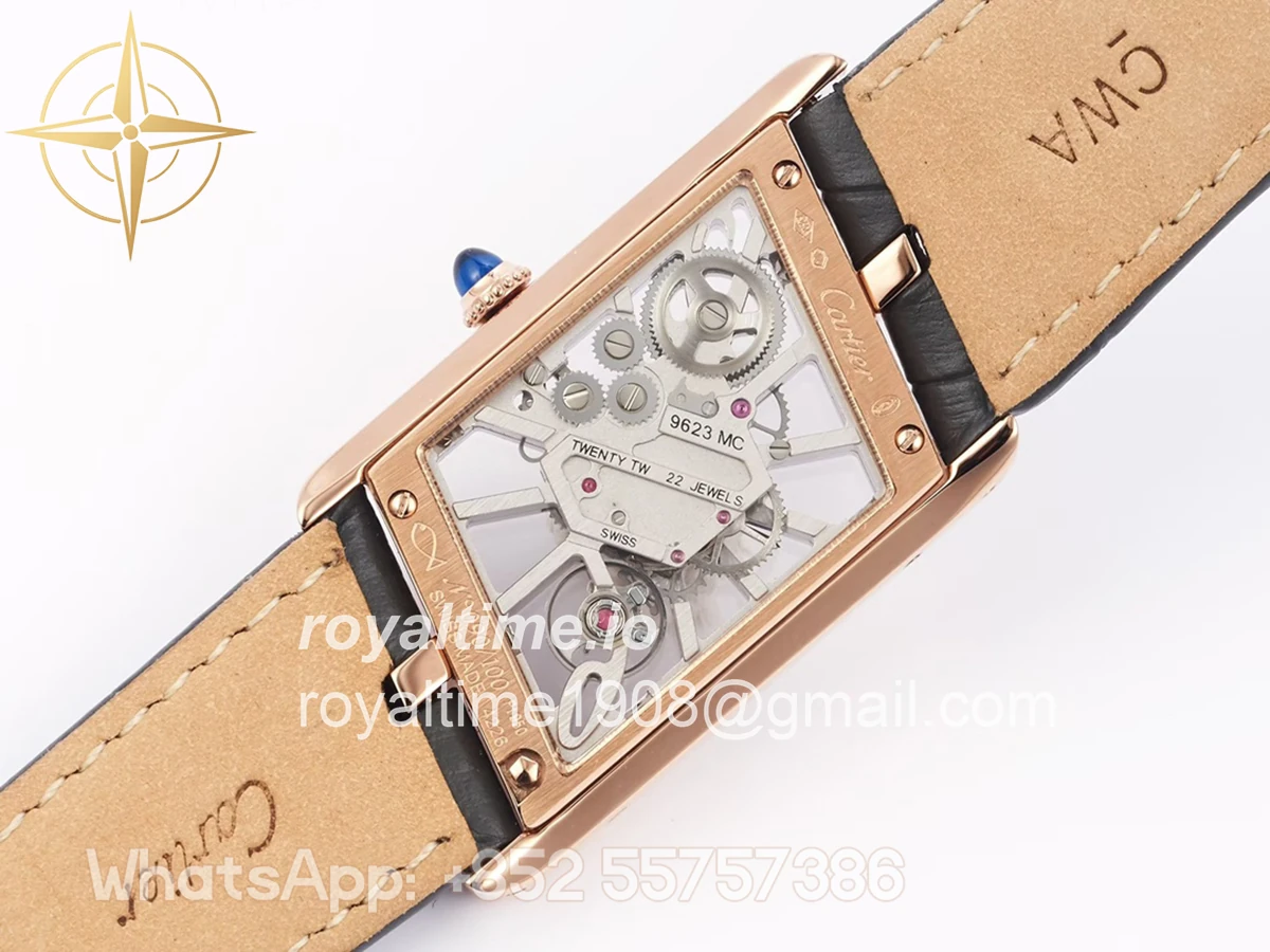 Cartier Tank Asymetrique Watch on Rose Gold in Grey Leather Strap - Image 8