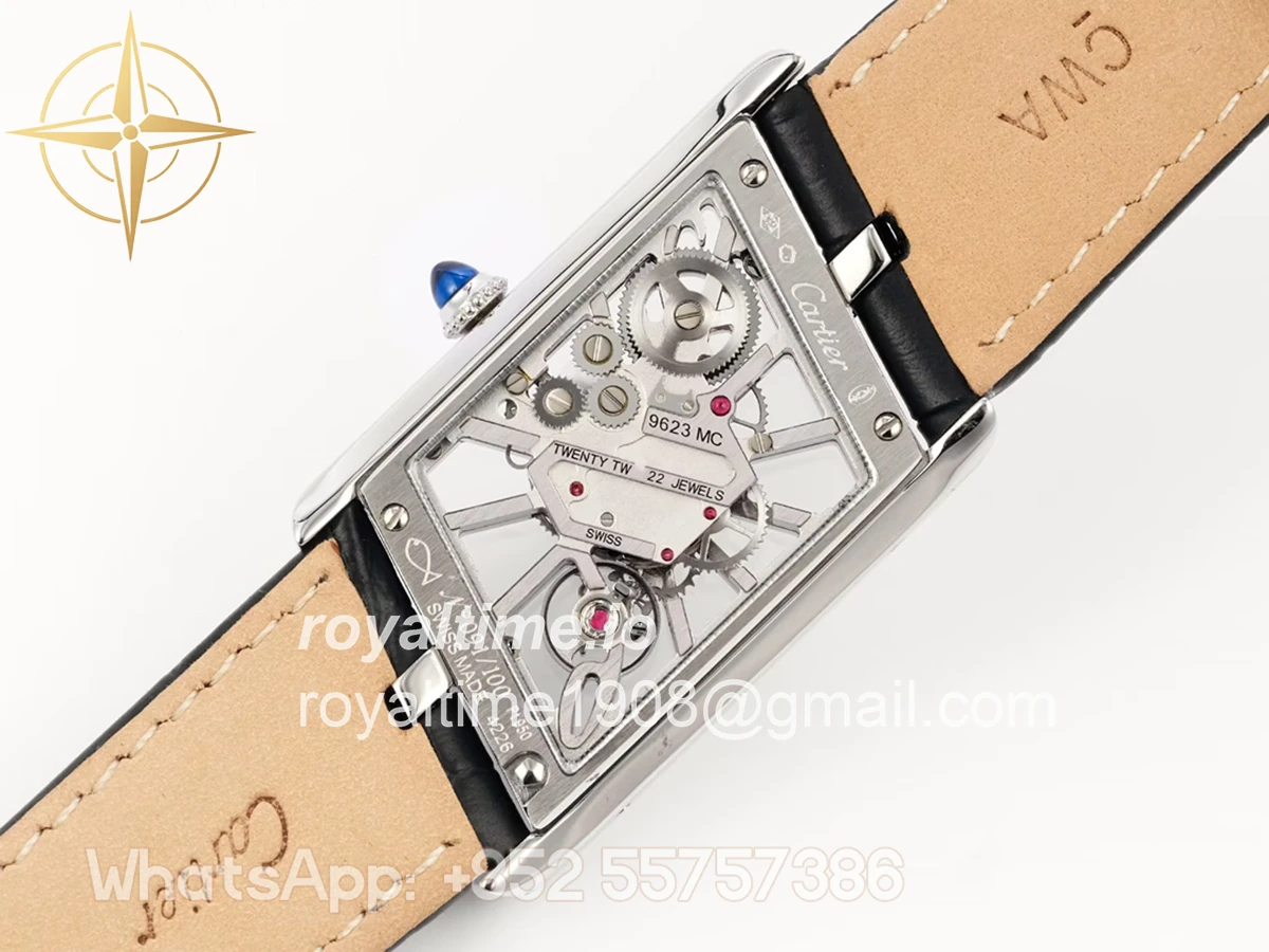 Cartier Tank Asymetrique Watch on Steel in Black Leather Strap - Image 8