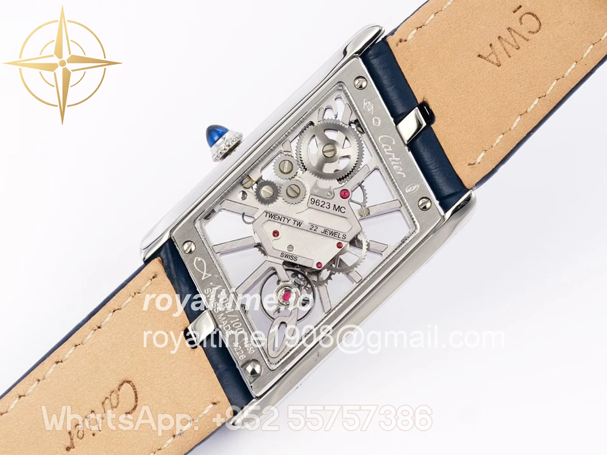 Cartier Tank Asymetrique Watch on Steel in Blue Leather Strap - Image 8