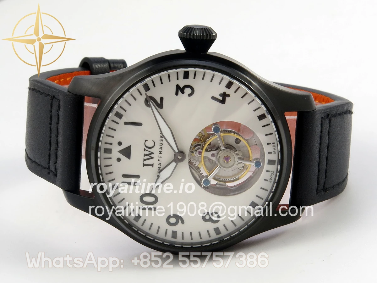 IWC Big Pilot 43 Tourbillon PVD RMSF Whtie Dial on Black Leather Strap - Image 8