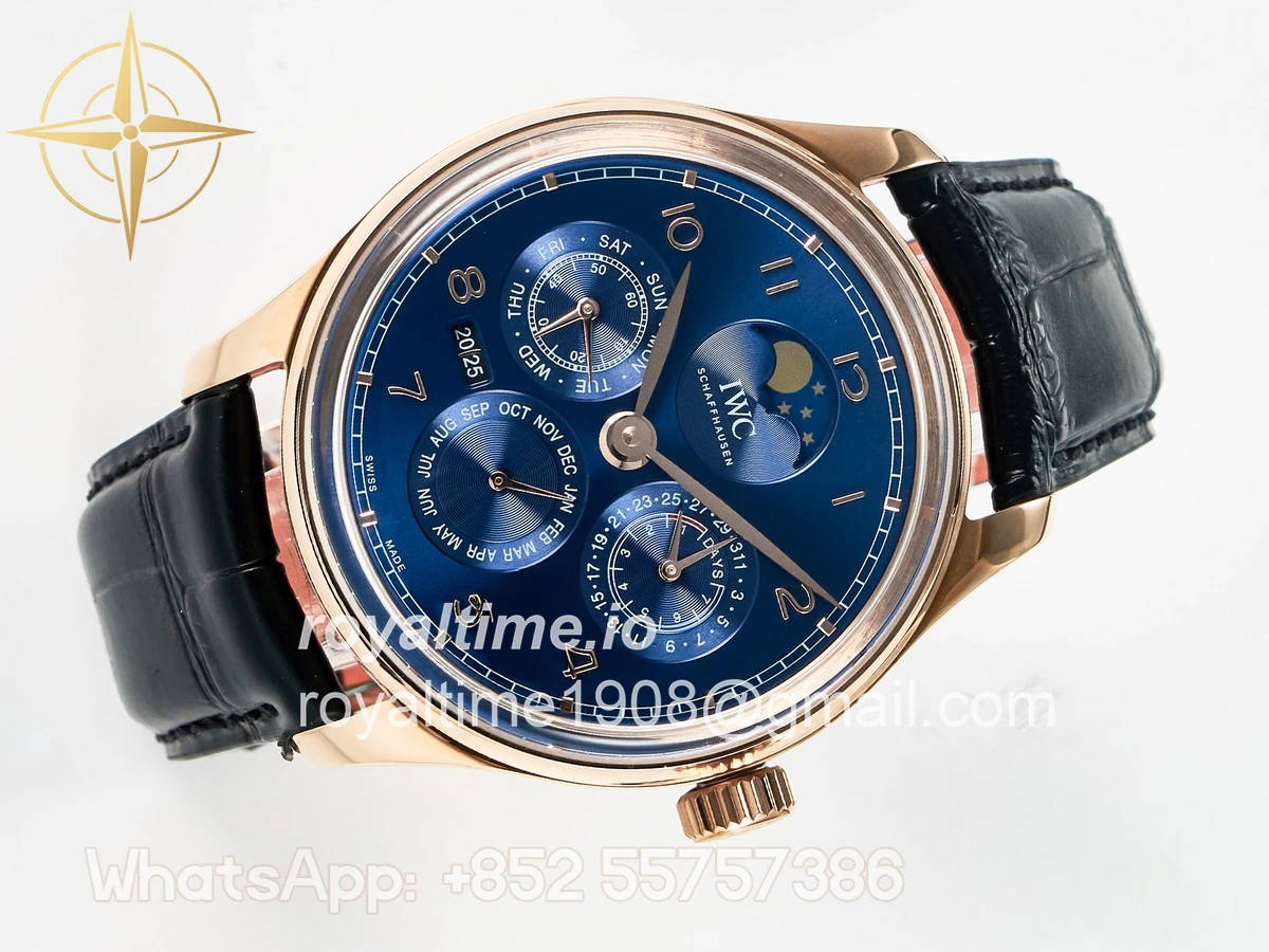 IWC IW5033 Portugieser Perpetual Calendar RG V9F White Dial on Black Leather Strap A52610 - Image 8