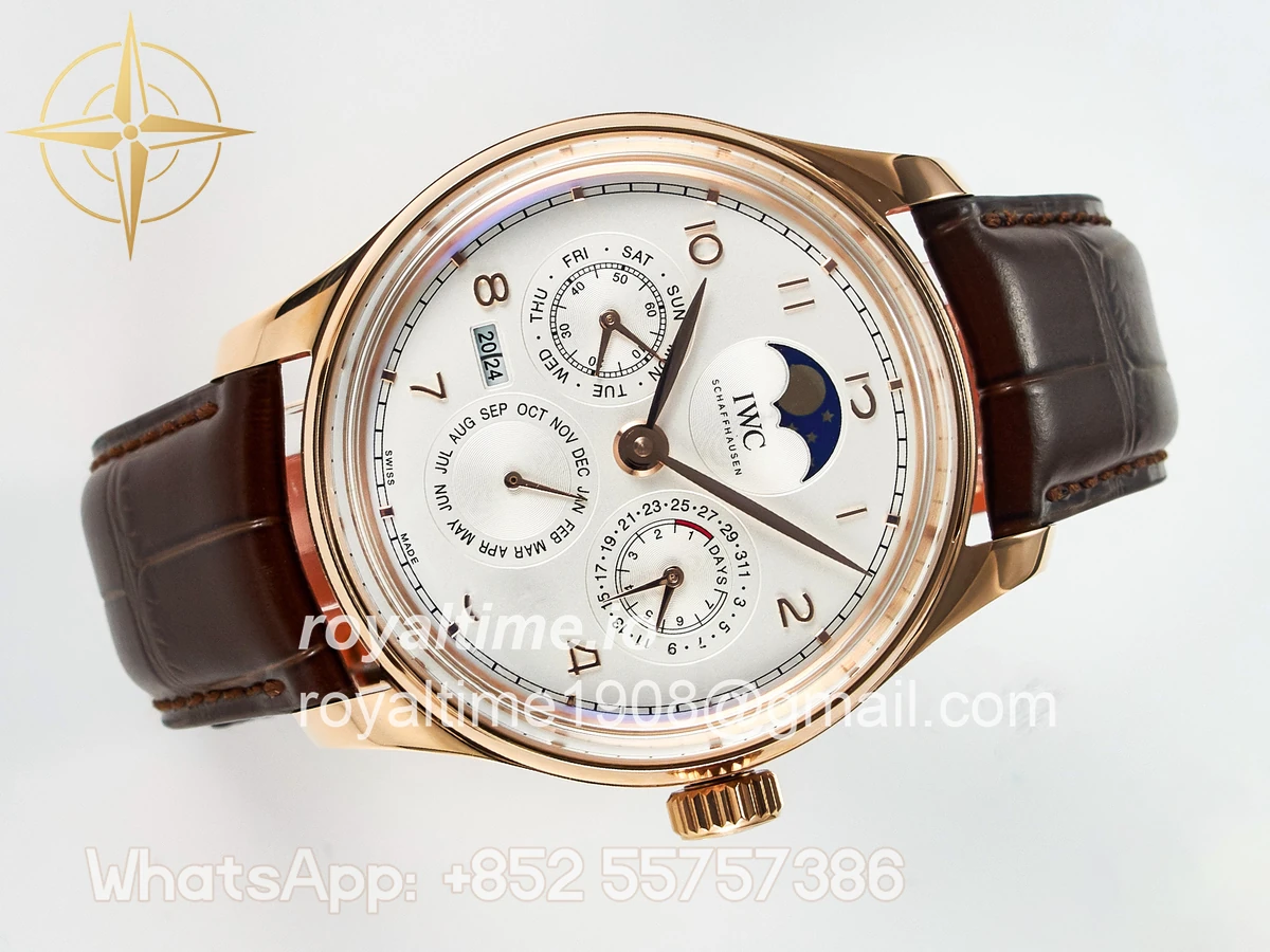IWC IW5033 Portugieser Perpetual Calendar RG V9F White Dial on Brown Leather Strap A52610 - Image 8
