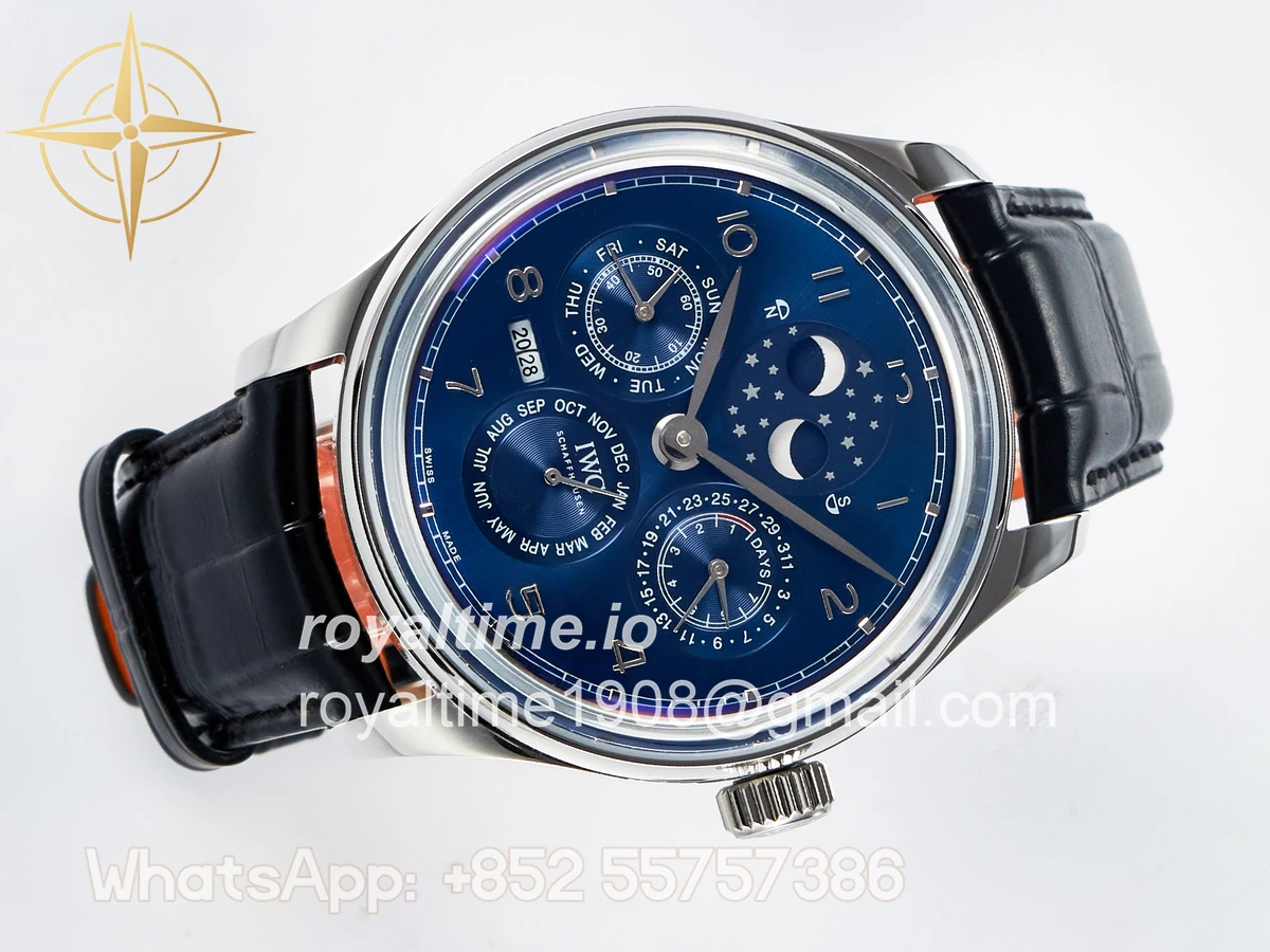 IWC IW5034 Portugieser Perpetual Calendar SS V9F Blue Dial on Black Leather Strap A52610 - Image 8
