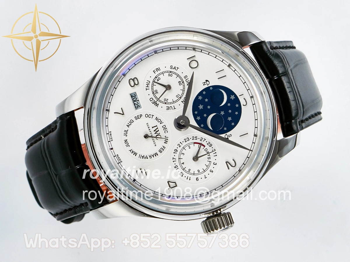 IWC IW5034 Portugieser Perpetual Calendar SS V9F White Dial on Black Leather Strap A52610 - Image 8