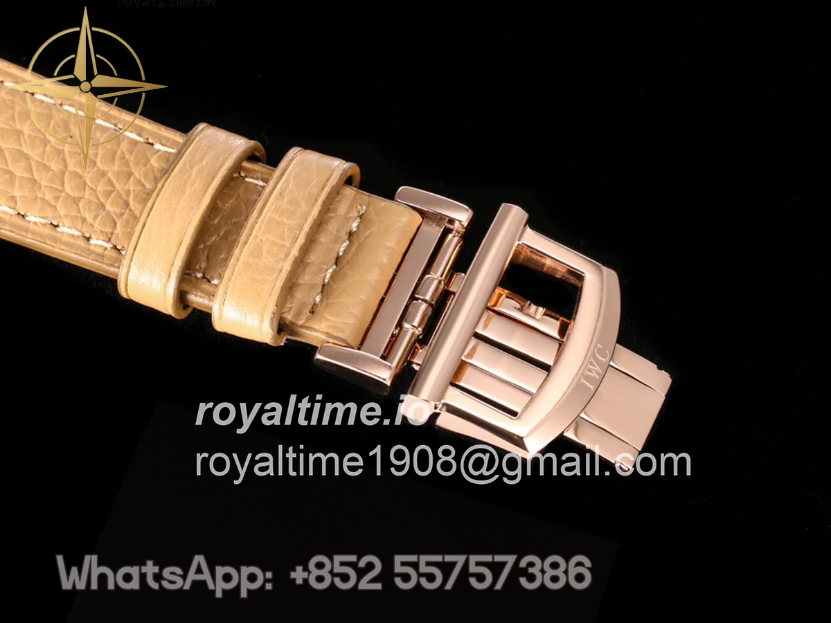 IWC Portofino IW6596 Automatic Moon Phase 37 Blue Dial in Rose Gold on Brown Leather Strap - Image 8