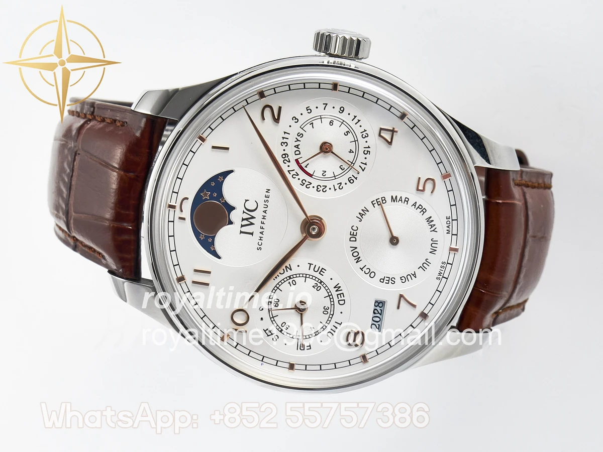 IWC Portugieser Perpetual Calendar SS 5033 APSF White Dial on Brown Leather Strap A52610 - Image 8