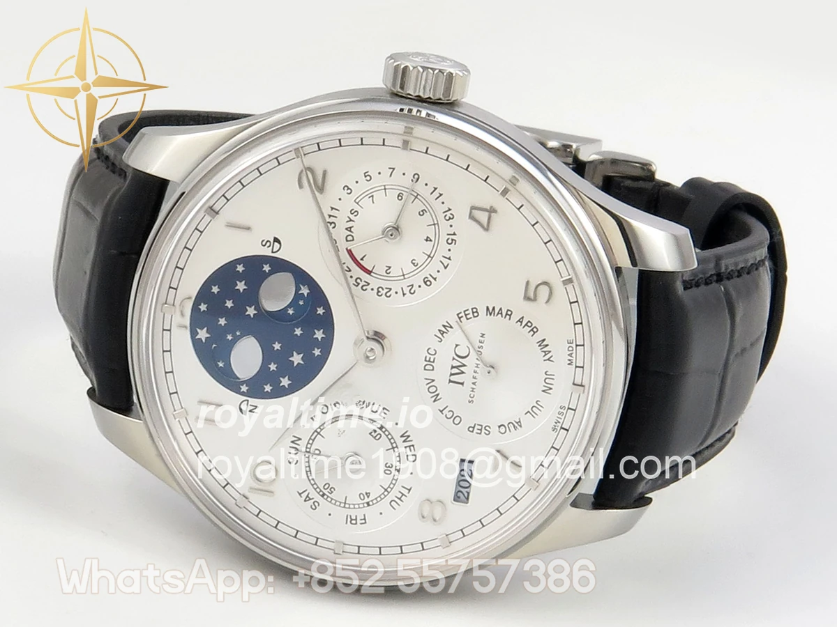 IWC Portugieser Perpetual Calendar SS 5033 APSF White/SS Dial on Black Leather Strap A52610 - Image 8