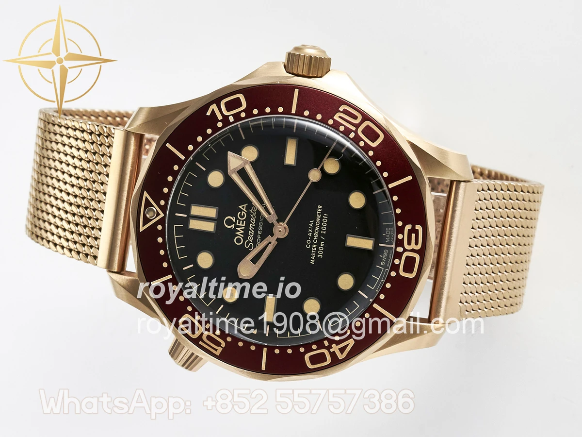 Omega Seamaster 300M Diver Rose Gold VSF Black Dial on Mesh Bracelet A8806 - Image 8
