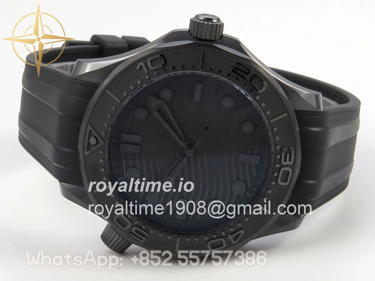 Omega Seamaster Diver 300M Black Ceramic Bezel ORF All Black Dial On Black Rubber Strap OR8806 - Image 8