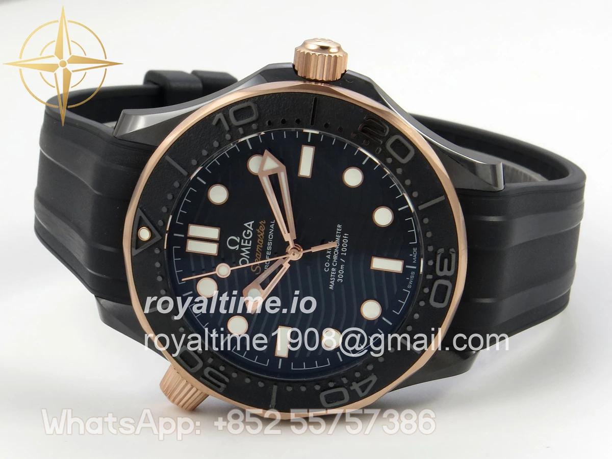 Omega Seamaster Diver 300M Black Ceramic Bezel RG ORF Black Dial On Black Rubber Strap OR8806 - Image 8