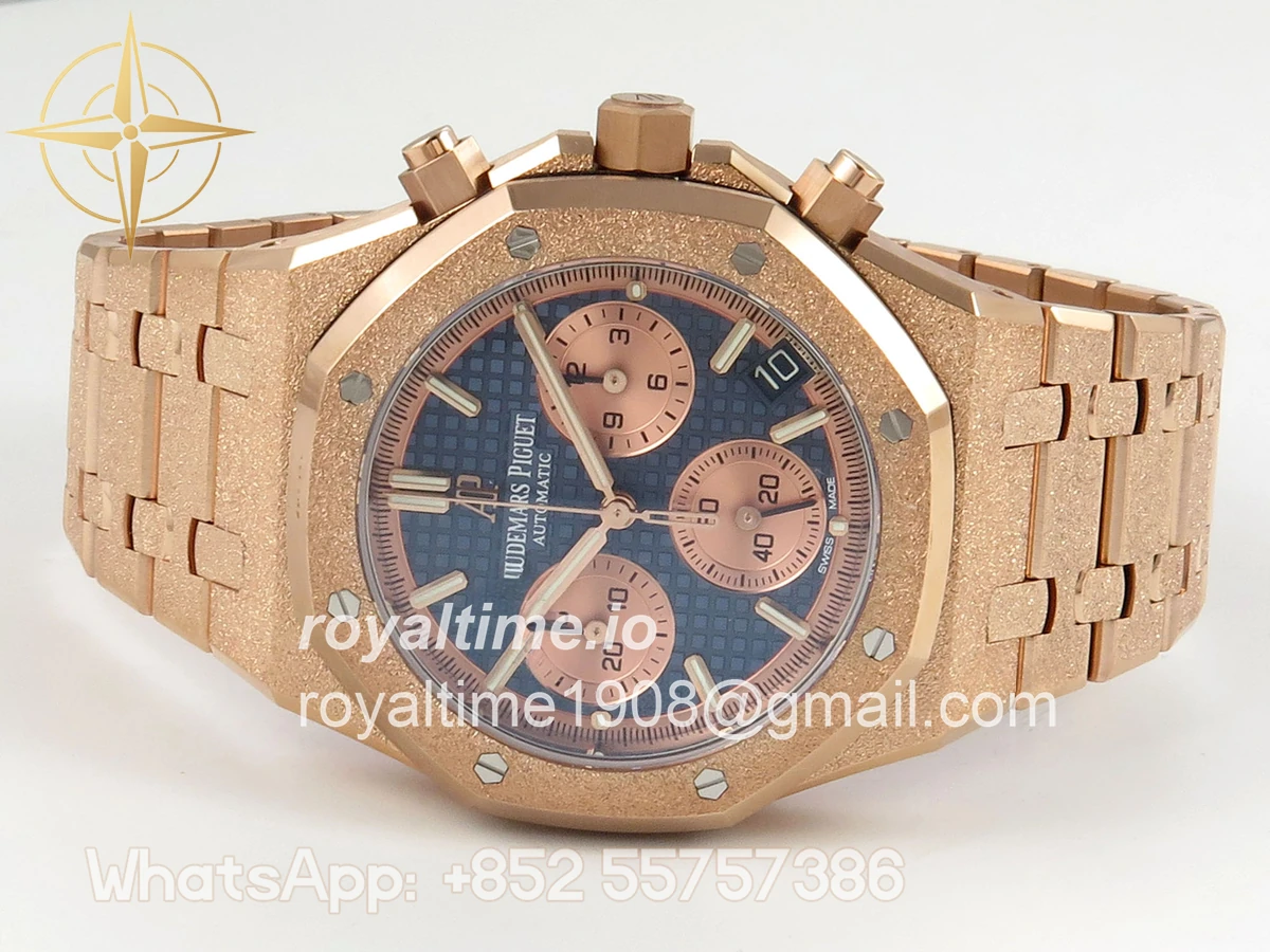Audemars Piguet Royal Oak Chrono 26240 Frosted RG DDF Blue Dial on RG Bracelet DD4401 - Image 8