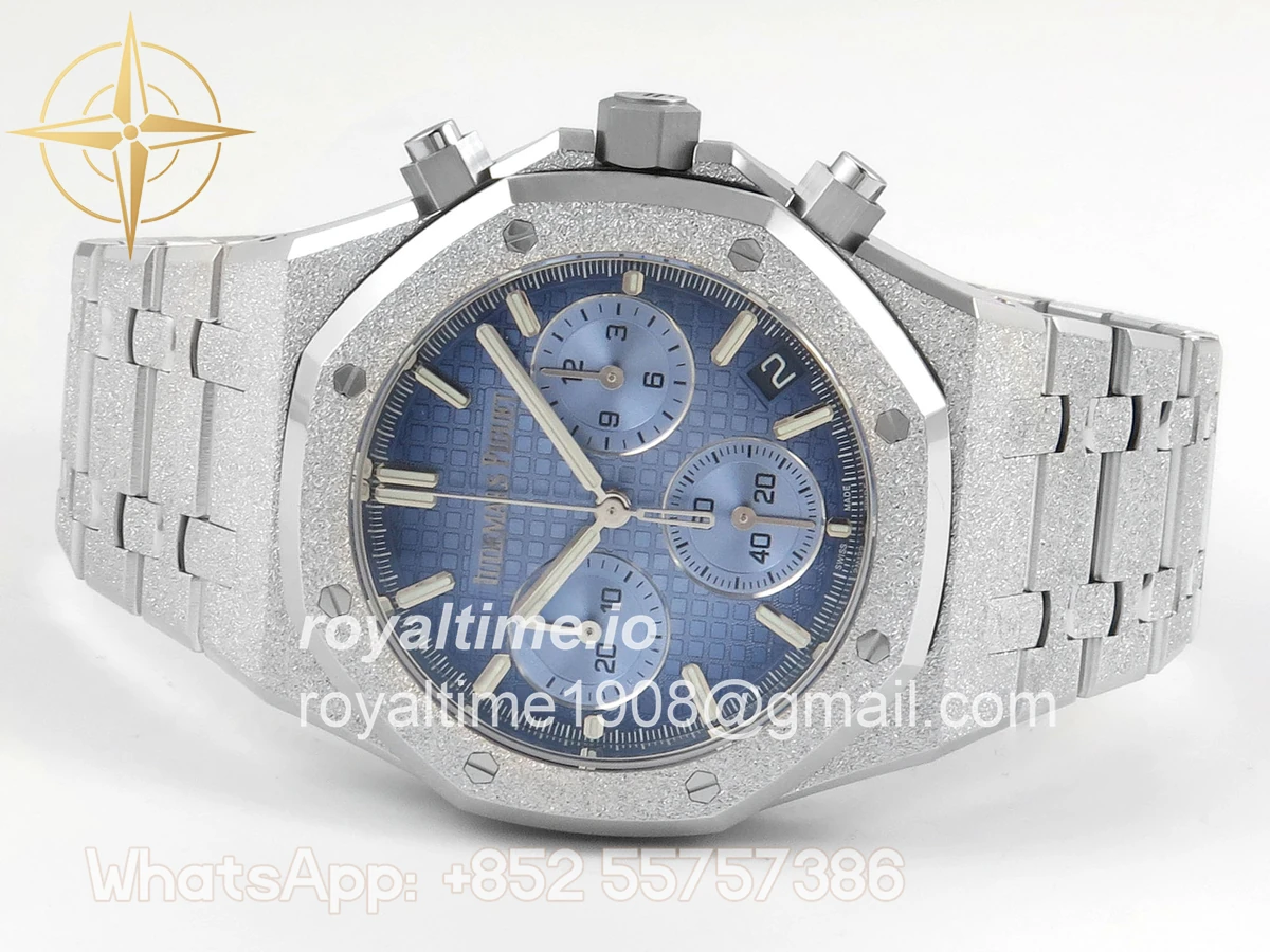 Audemars Piguet Royal Oak Chrono 26240 Frosted SS DDF Ice Blue Dial on Bracelet DD4401 (SW Dial) - Image 8