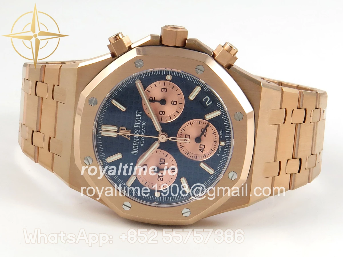 Audemars Piguet Royal Oak Chrono 26240 RG DDF Blue/RG Dial on RG Bracelet DD4401 (SW Dial) - Image 8