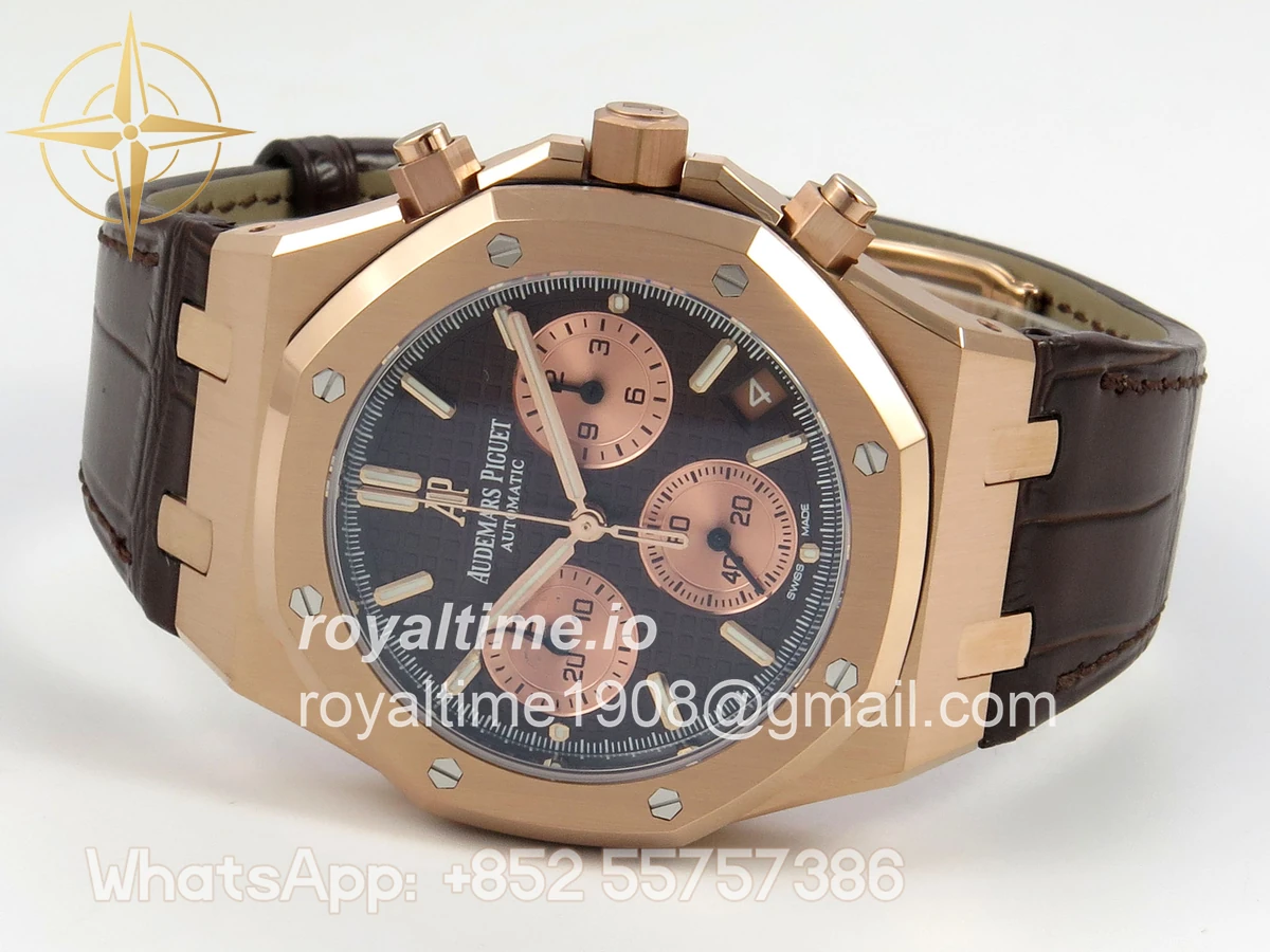 Audemars Piguet Royal Oak Chrono 26240 RG DDF Brown Dial on Brown Leather Strap DD4401 Gain Weight (SW Dial) - Image 8