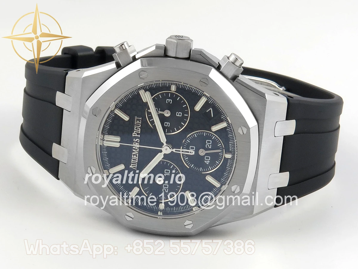 Audemars Piguet Royal Oak Chrono 26240 SS DDF Blue Dial on Black Rubber Strap DD4401 (SW Dial) - Image 8