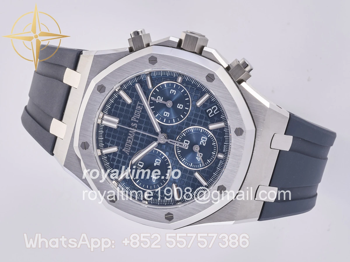 Audemars Piguet Royal Oak Chrono 26240 SS DDF Blue Dial on Blue Rubber Strap DD4401 (50th Anniversary) - Image 8