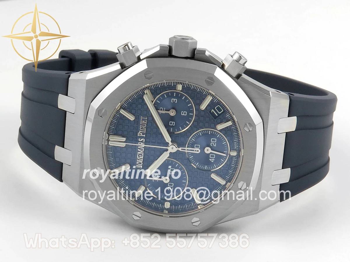 Audemars Piguet Royal Oak Chrono 26240 SS DDF Blue Dial on Blue Rubber Strap DD4401 (SW Dial) - Image 8