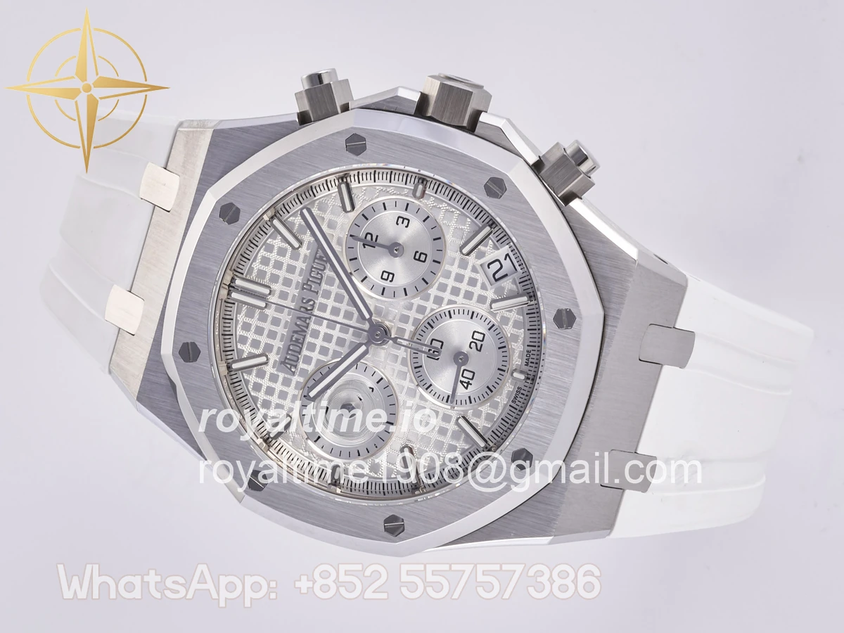 Audemars Piguet Royal Oak Chrono 26240 SS DDF Silver Dial on White Rubber Strap DD4401 (50th Anniversary) - Image 8