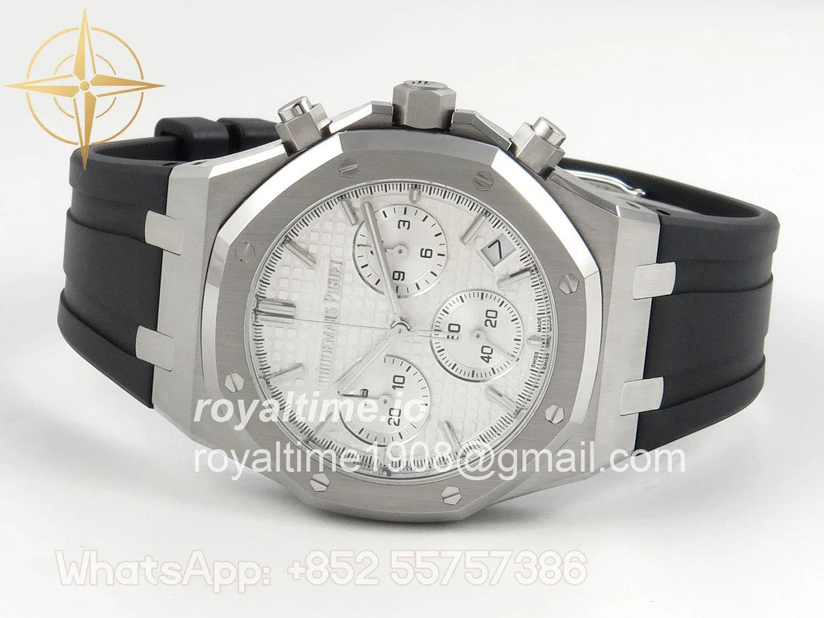 Audemars Piguet Royal Oak Chrono 26240 SS DDF White Dial on Black Rubber Strap DD4401 (SW Dial) - Image 8