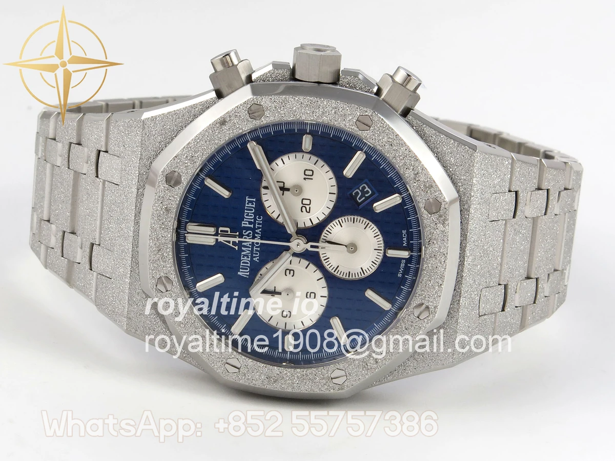 Audemars Piguet Royal Oak Chrono 26331 Frosted SS APSF Blue/White Dial on Bracelet A2385 - Image 8
