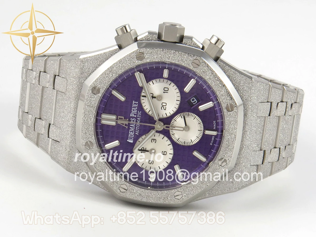 Audemars Piguet Royal Oak Chrono 26331 Frosted SS APSF Purple/White Dial on Bracelet A2385 - Image 8