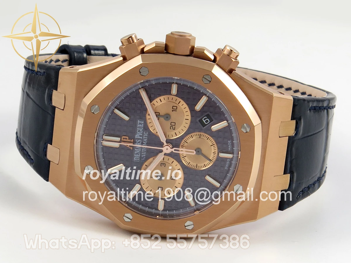 Audemars Piguet Royal Oak Chrono 26331 RG APWF Blue/RG Dial on Brown Leather Strap A2385 - Image 8