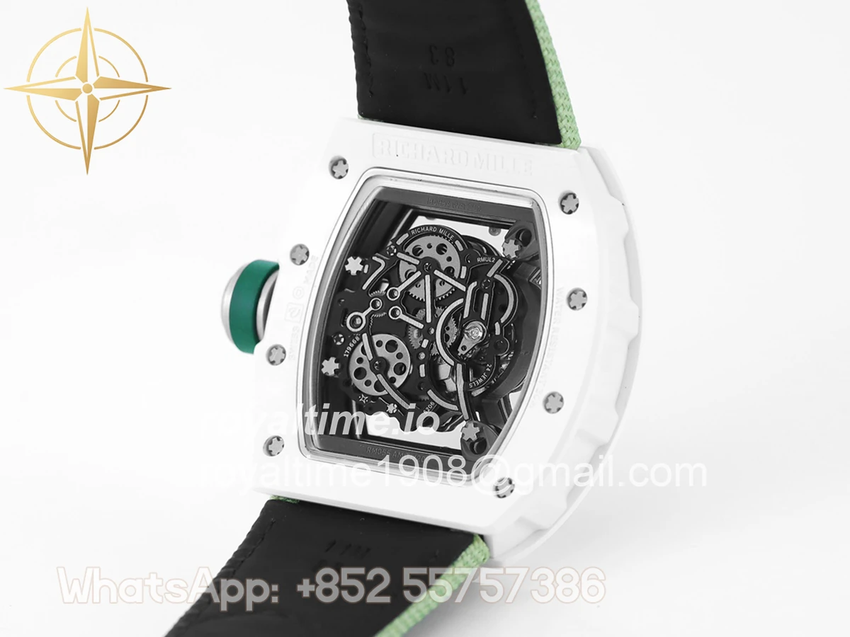 Richard Mille RM 055 White Bubba Watson White Ceramic on Green Nylon Strap - Image 9