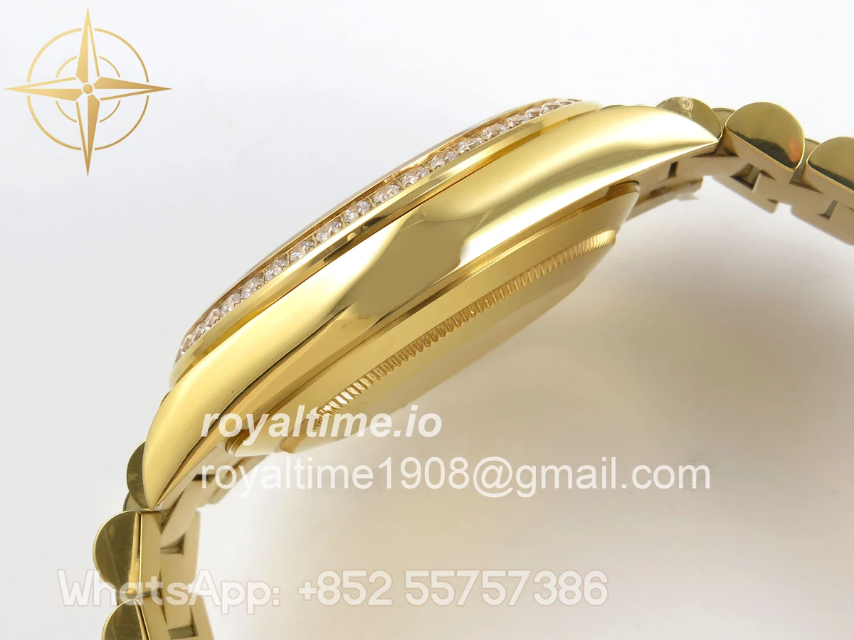 Rolex Day Date 40 YG TMF Black Crystal Dial Diamonds Bezel on President Bracelet VR3255 (220g) - Image 9