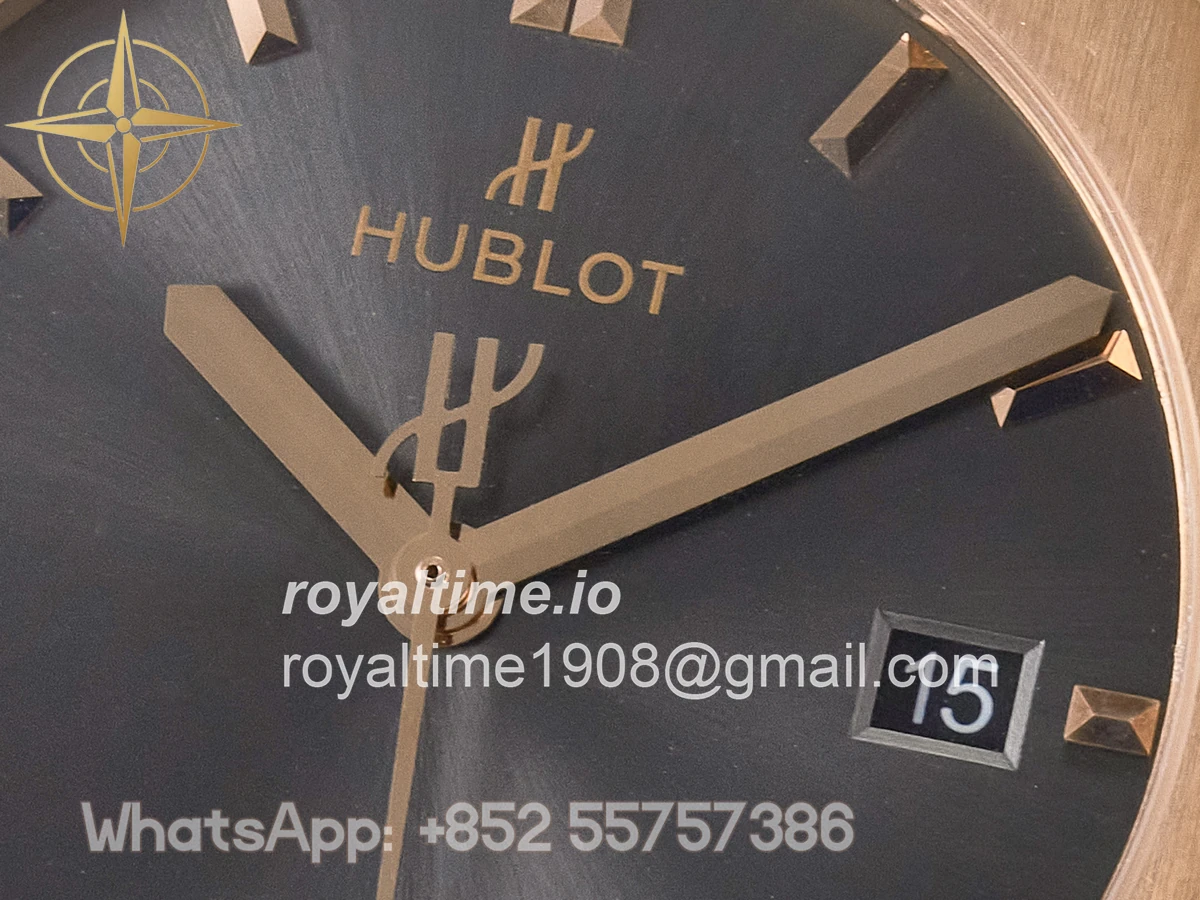 Hublot Classic Fusion 42mm RG JJF Gray Dial on Black Gummy Leather Strap - Image 9