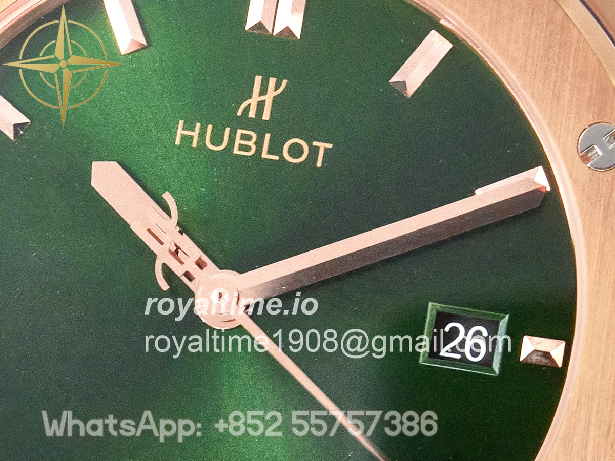 Hublot Classic Fusion 42mm RG JJF Green Dial on Green Gummy Leather Strap - Image 9